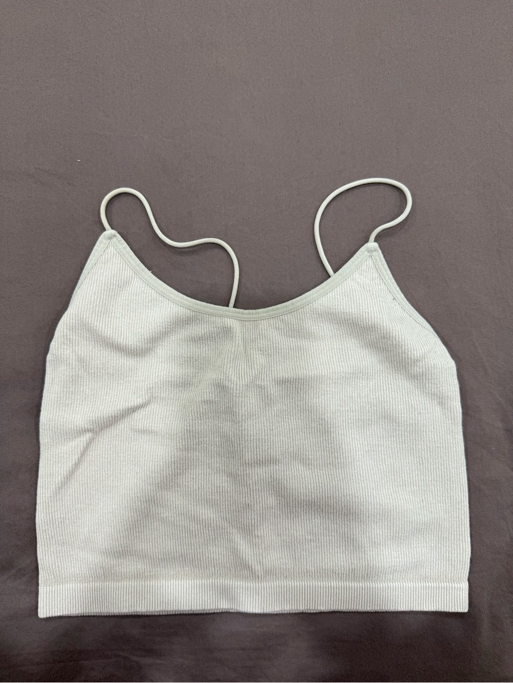 Cream-Beige Ribbed Cropped Tank with Spaghetti Straps